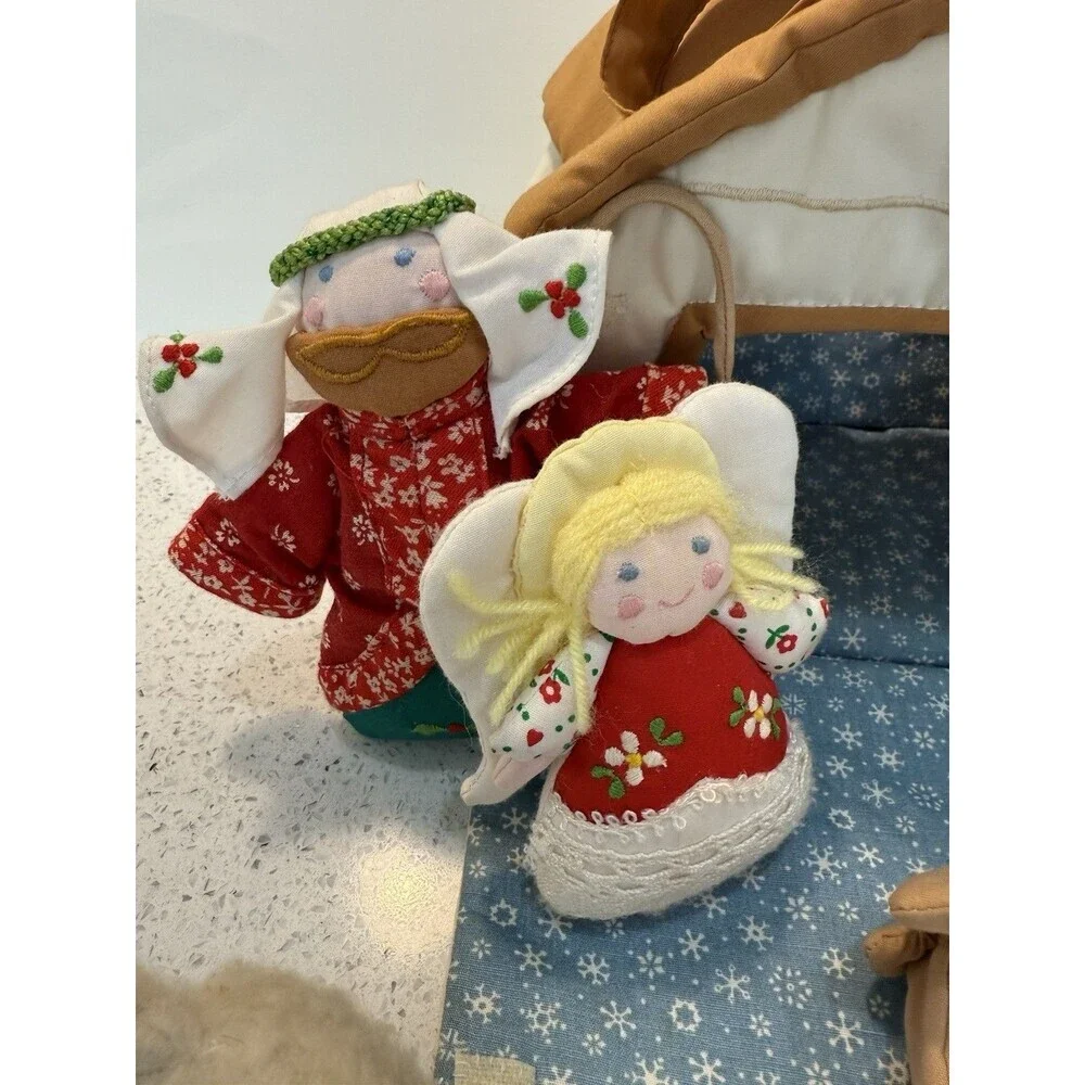 Vintage House of Hatten Plush Fabric Nativity Set Manger Soft Carry Case